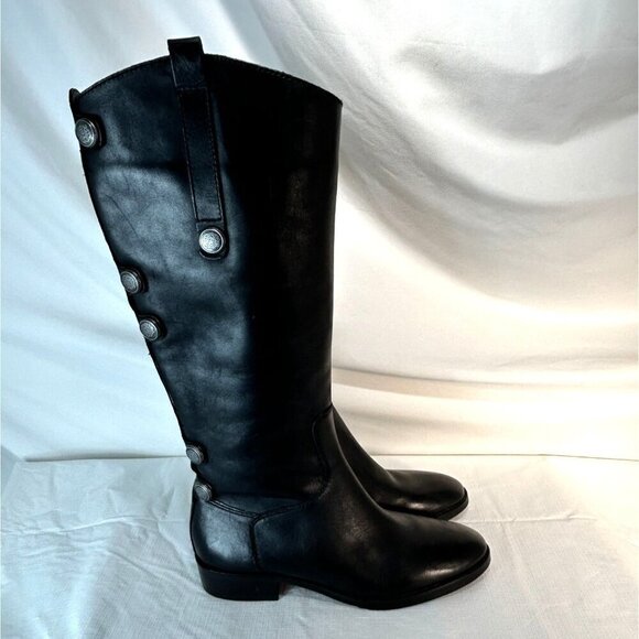 Arturo Chiang Black Riding Boots Leather Silver Button Embellished Pull On 7.5 - Picture 1 of 14